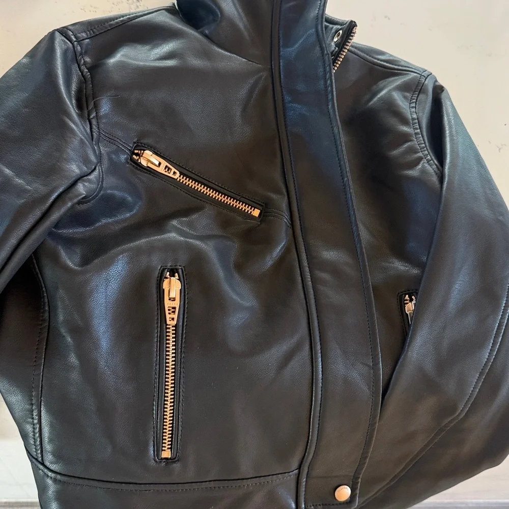 Blank NYC Faux Leather Moto Jacket Black & Gold Color Womens size Medium